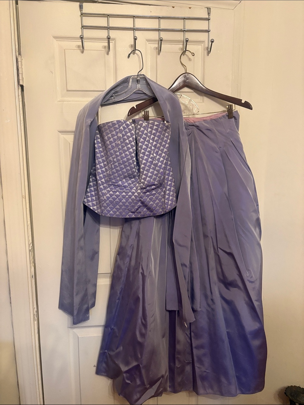 Lavender Satin Maxi Skirt with Matching Corset Top and shawl